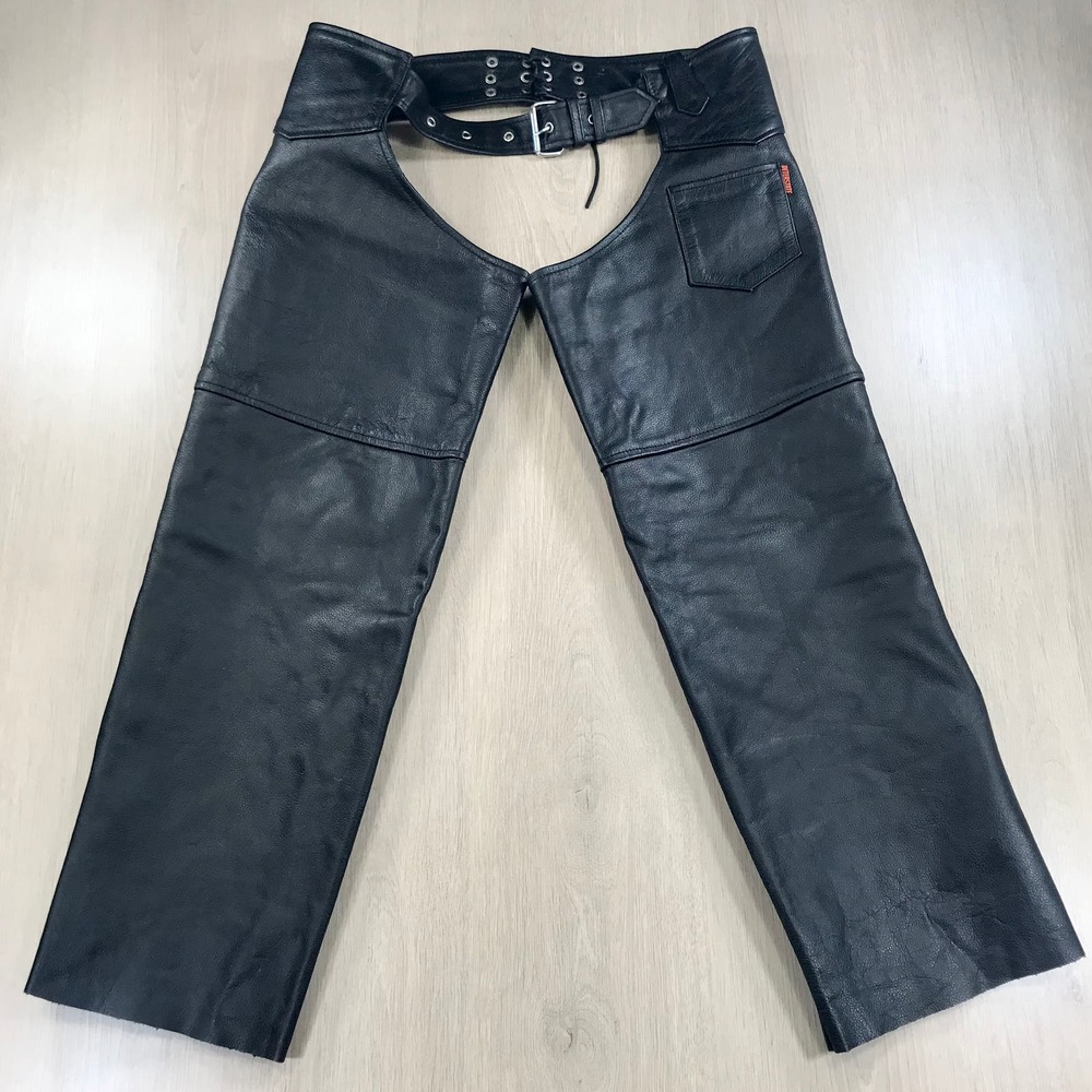 Interstate Leather Chaps XL Short Black Motorcycle Pocket Biker Unisex Pants